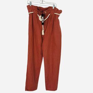 Veronica Beard Karter Pleated Crop Pants Mocha Rust Linen Blend SZ: 12 NWT